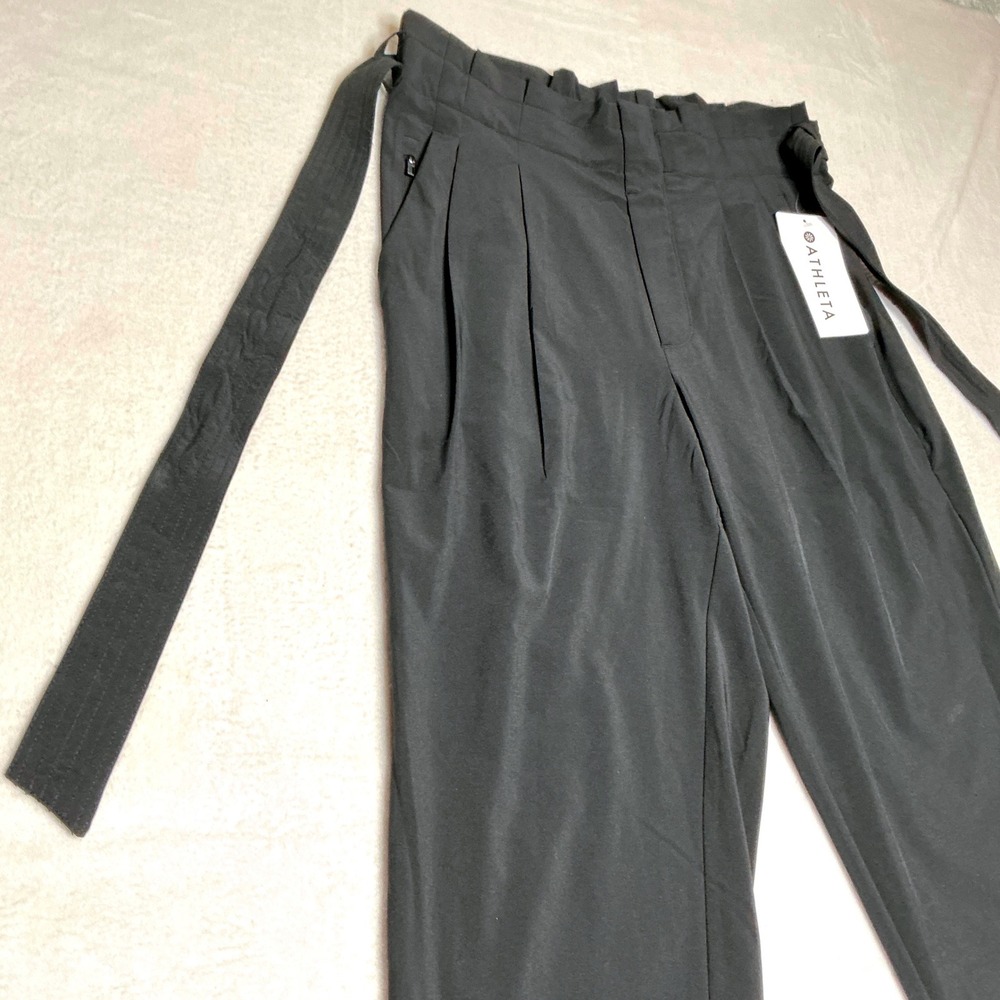 NWT Athleta Skyline Pants Black High Rise Tie Waist Wide Leg Women Size 8